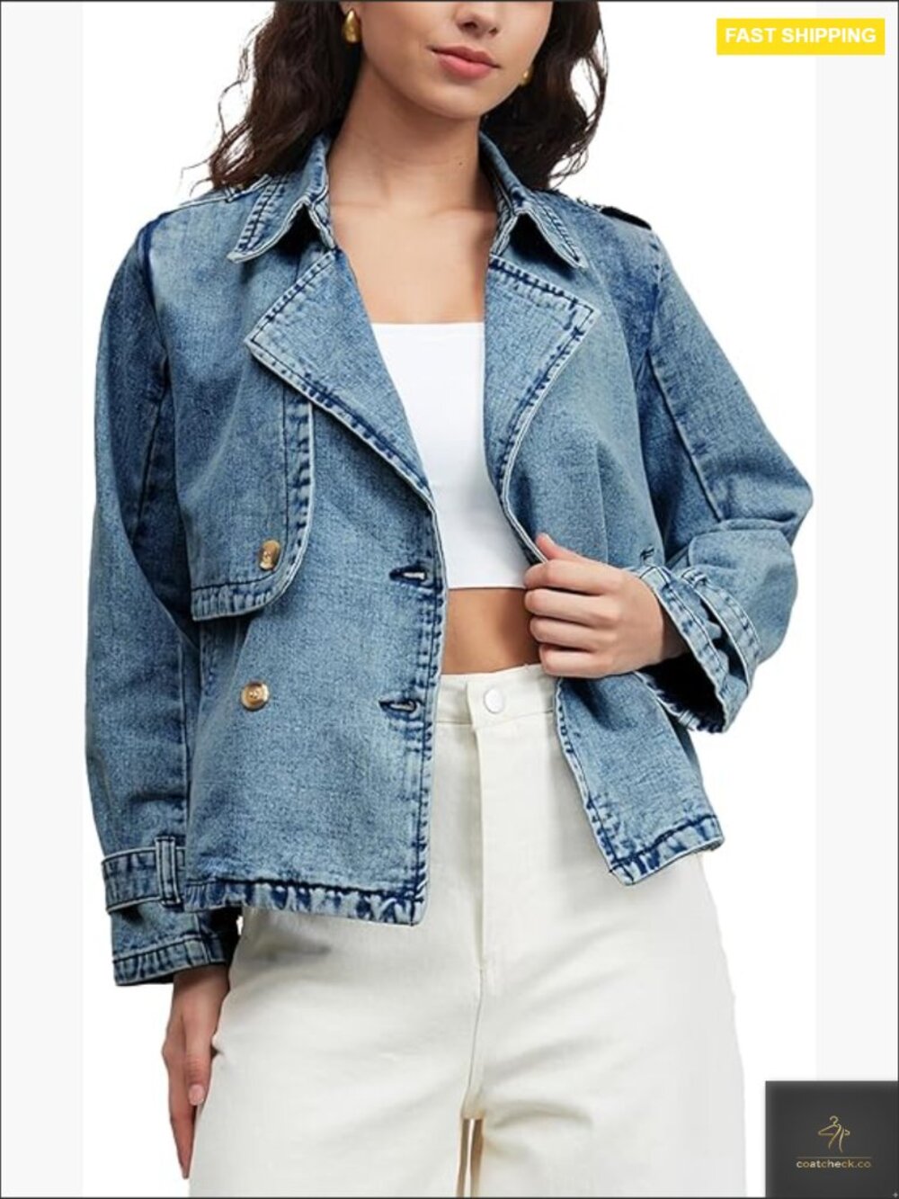 Oversized Denim Jacket Double Breasted Lapel Trench Coat Casual Chic Fall